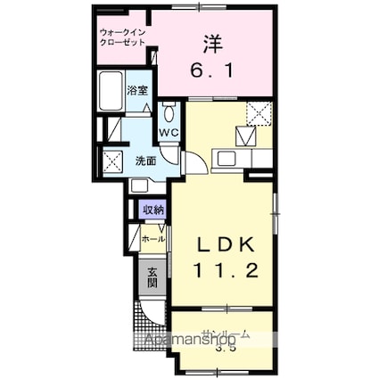 オアシス今津Ｂ[1LDK/50.02m2]の間取図
