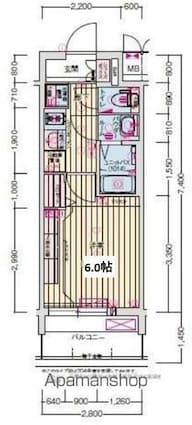 プレサンス名古屋ルクソリア[1K/20.72m2]の間取図