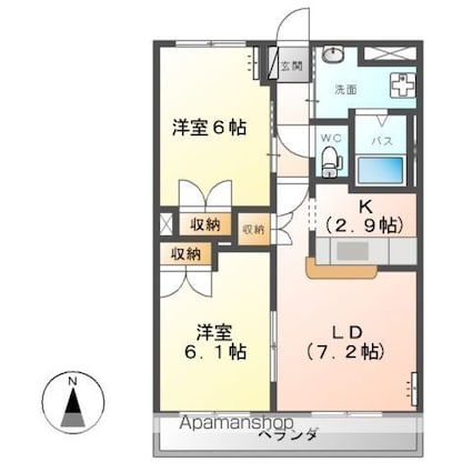 キングス・コート（ＫＩＮＧ’Ｓ　　ＣＯＡＴ）[2LDK/51.66m2]の間取図