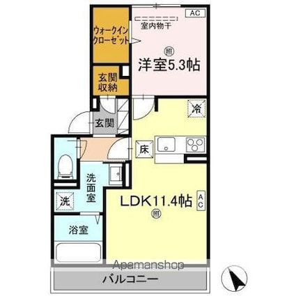 ＤーＲＯＯＭ松島[1LDK/44.35m2]の間取図