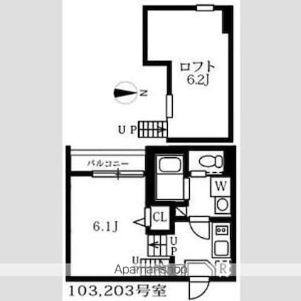 アイワイコート名城公園[1K/20.39m2]の間取図