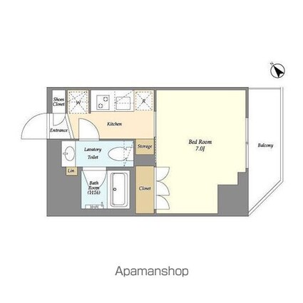 ルジェンテ・バリュ上野根岸[1K/25.2m2]の間取図
