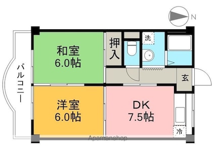 ハイツ　ハピィバリーⅠ　北棟[2DK/49m2]の間取図
