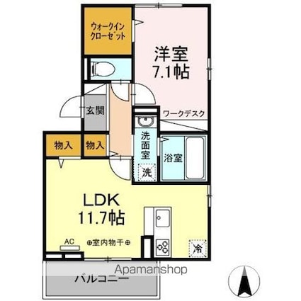 カーサ　ルアル[1LDK/48.38m2]の間取図
