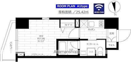 ステージファースト新御徒町Ⅱ[1K/25.42m2]の間取図
