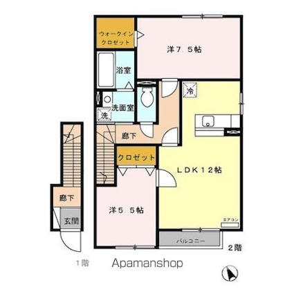 レセンテヴィラ　Ｋ[2LDK/65.02m2]の間取図