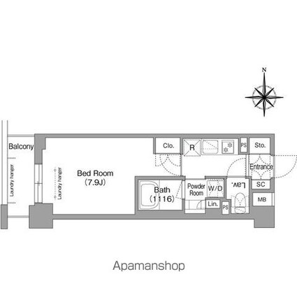 メトロステージＰＬＵＳ中野弥生町[1K/25.33m2]の間取図