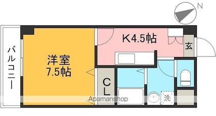 スカイブルー潮江[1K/28.3m2]の間取図