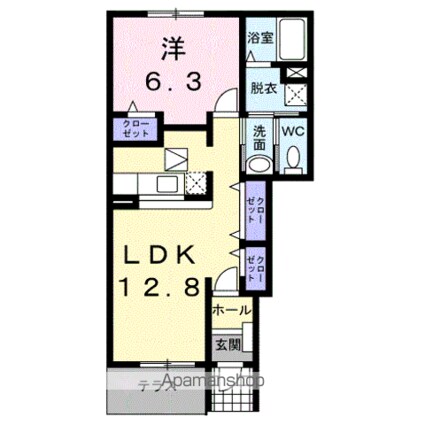 グラースアンジュⅡ[1LDK/46.49m2]の間取図