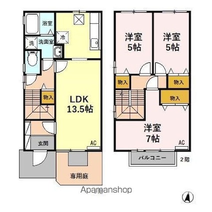 Ｂｅｌｌｅ　ｖｉｌｌｅ　長良（ベルヴィルナガラ）　Ｄ[3LDK/75.57m2]の間取図