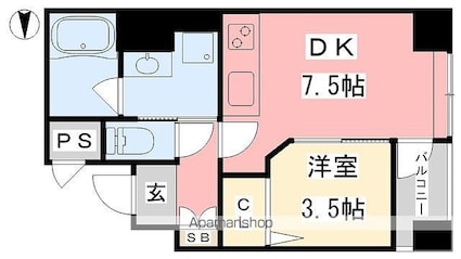 ツイン・ハーモニー道後Ⅰ[1DK/31.12m2]の間取図