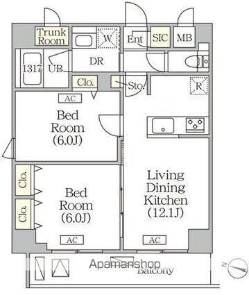 ＯＲＳＵＳ志村坂上[2LDK/55.4m2]の間取図