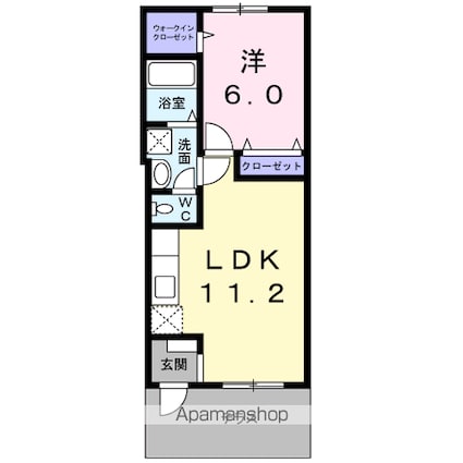 サンシャインヒルズＥ[1LDK/39.15m2]の間取図
