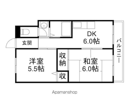 レイクウエストＨａｎａ[2DK/47.38m2]の間取図
