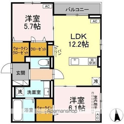 ＣＬＡＳＳＥＵＭ仙台小田原　Ａ棟[2LDK/59.46m2]の間取図