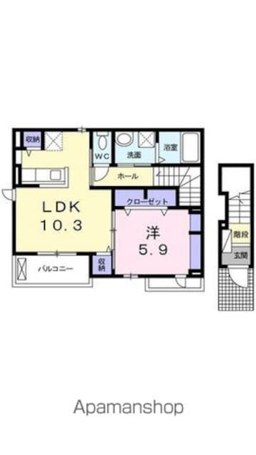 ティーグル　ドゥー[1LDK/45.13m2]の間取図