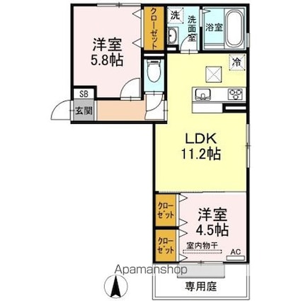 岡山県岡山市北区田中[2LDK/51.68m2]の間取図