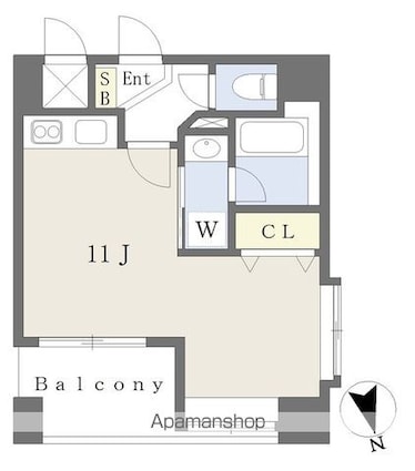 オスト・ヴォルケ東雲[1R/28.85m2]の間取図