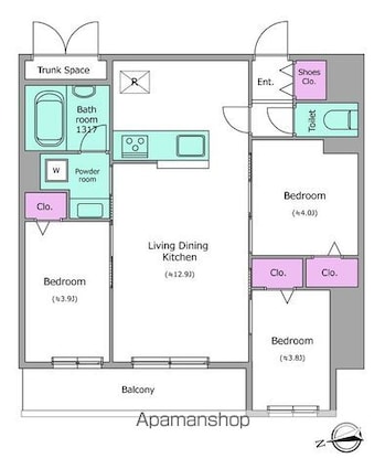 ドゥーエ日暮里Ⅲ[3LDK/54.14m2]の間取図
