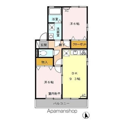 サンハイムスギモト[2DK/50.38m2]の間取図