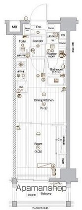 プレミアムキューブ上野毛♯ｍｏ[1DK/25.51m2]の間取図