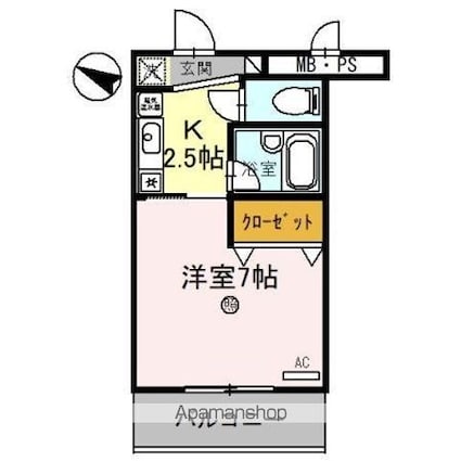 サンタウン竹鼻　Ｂ[1K/25.81m2]の間取図