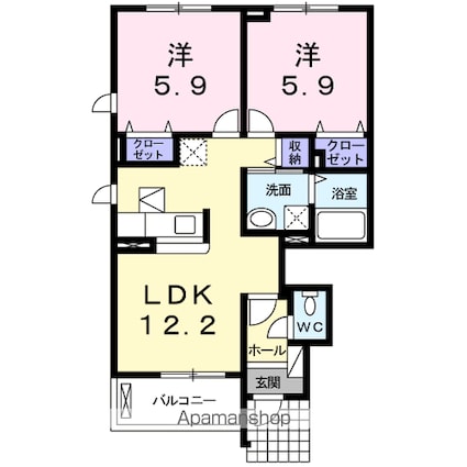 ポルトボヌール　Ⅲ[2LDK/54.08m2]の間取図