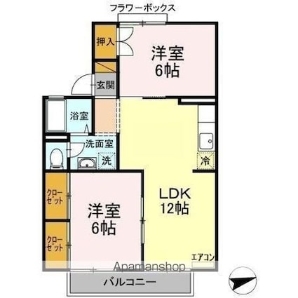 第３フェニックス[2LDK/53.46m2]の間取図