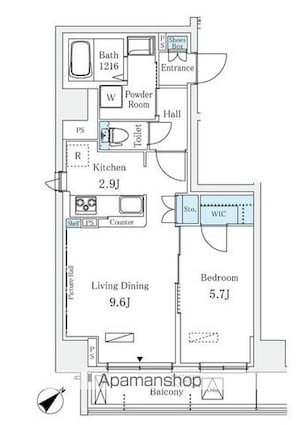 Ｒａｕｍ麻布十番[1LDK/46.2m2]の間取図