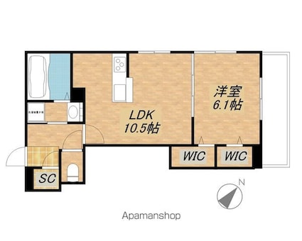 ラヴィベル本堅田[1LDK/42.82m2]の間取図
