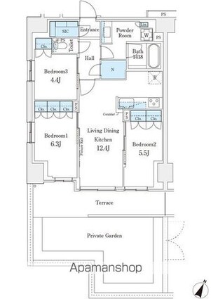 ロイヤルパークス赤羽ノース[3LDK/70m2]の間取図