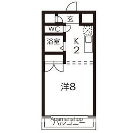オークヒルズ円庄Ⅱ[1K/24.98m2]の間取図