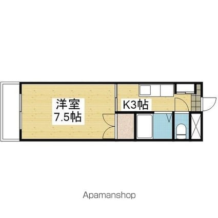 ブルースカイ朝日ヶ丘[1K/22m2]の間取図