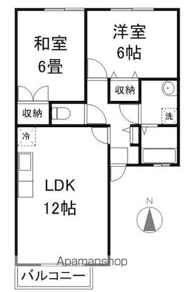 ピュアアムールＢ棟[2LDK/54.62m2]の間取図