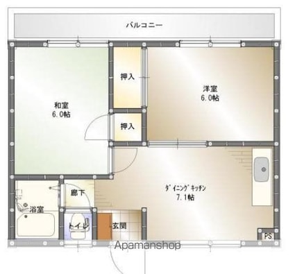 ガーデン・ビラ・マツオカ[2DK/39.74m2]の間取図