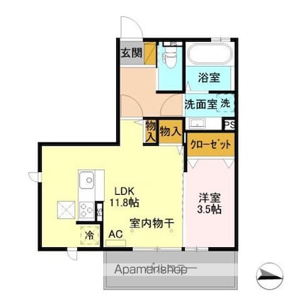 ライフコア吉田小町[1LDK/40.37m2]の間取図