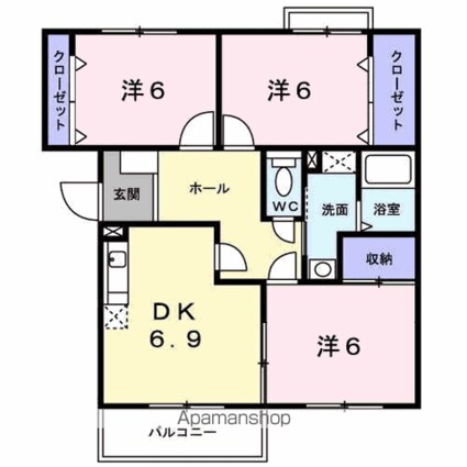 シティ・ウィンズＢ[3DK/67.36m2]の間取図
