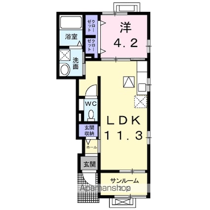ノースコア北府Ⅳ[1LDK/41.48m2]の間取図