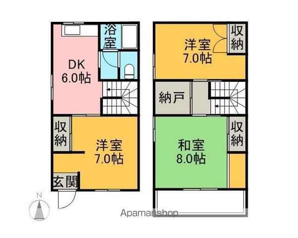 津山線 法界院駅 徒歩18分 2階建 築36年の間取り写真