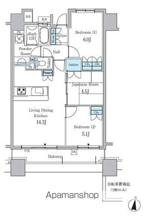 パークアクシス金山ＷＥＳＴ[3LDK/64.32m2]の間取図