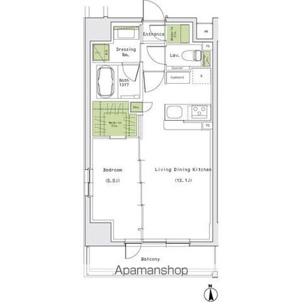 ザ・パークハビオ名古屋松原[1LDK/43.36m2]の間取図