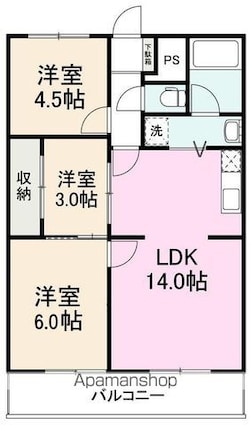 香川県高松市花ノ宮町２丁目[2SLDK/66.56m2]の間取図