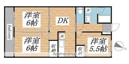 アピカールカシマ[3DK/56.64m2]の間取図