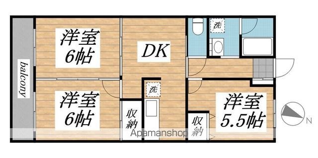 アピカールカシマ[3DK/56.64m2]の間取図