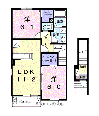 伊予鉄道横河原線 いよ立花駅 バス乗車時間：17分 最寄りバス停で下車 徒歩2分 2階建 築9年の間取り写真