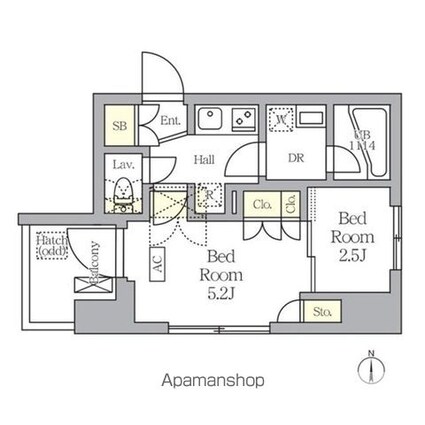 アジールコート王子[2K/25.53m2]の間取図