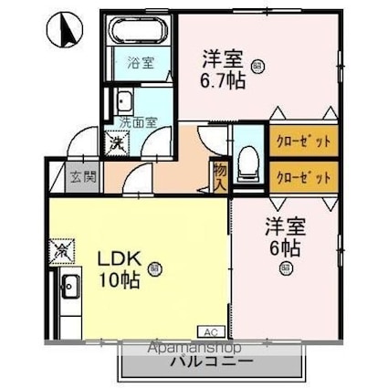 リビングタウン若杉　Ａ[2LDK/55.44m2]の間取図