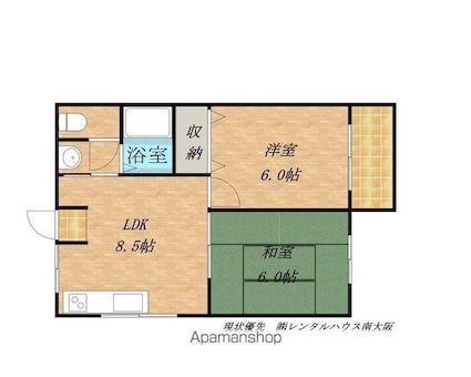 大阪府岸和田市小松里町[2LDK/44m2]の間取図