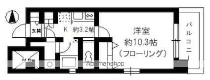 東京都新宿区若松町[1K/36.39m2]の間取図