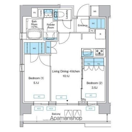 プレディアコート三軒茶屋[2LDK/46.02m2]の間取図